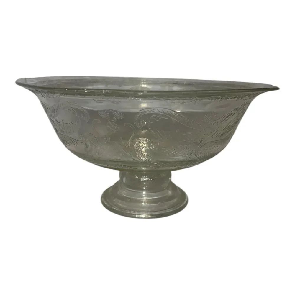 Indiana Glass Vintage Clear Glass Pedestal Center Bowl Madrid Pattern EUC
